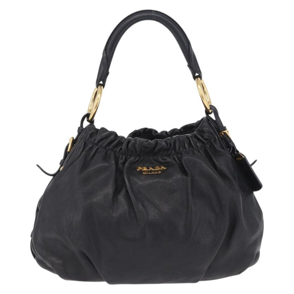 PRADA Shoulder Bag Leather Black Gold Auth am12560V