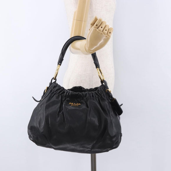PRADA Shoulder Bag Leather Black Gold Auth am12560V