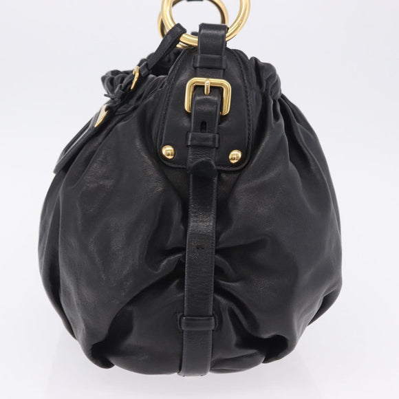 PRADA Shoulder Bag Leather Black Gold Auth am12560V