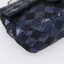 CHANEL Matelasse Double Flap Chain Bag Sequin Navy Silver CC Auth am12561SM-11