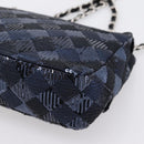 CHANEL Matelasse Double Flap Chain Bag Sequin Navy Silver CC Auth am12561SM-12
