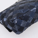 CHANEL Matelasse Double Flap Chain Bag Sequin Navy Silver CC Auth am12561SM-13