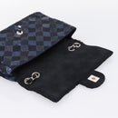 CHANEL Matelasse Double Flap Chain Bag Sequin Navy Silver CC Auth am12561SM-14