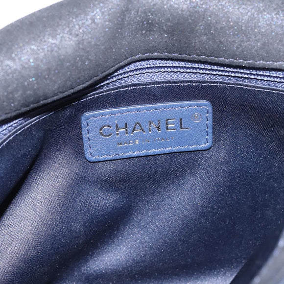 CHANEL Matelasse Double Flap Chain Bag Sequin Navy Silver CC Auth am12561SM