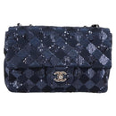 CHANEL Matelasse Double Flap Chain Bag Sequin Navy Silver CC Auth am12561SM-2