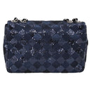 CHANEL Matelasse Double Flap Chain Bag Sequin Navy Silver CC Auth am12561SM-3