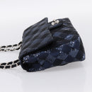CHANEL Matelasse Double Flap Chain Bag Sequin Navy Silver CC Auth am12561SM-4
