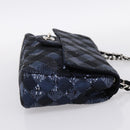 CHANEL Matelasse Double Flap Chain Bag Sequin Navy Silver CC Auth am12561SM-5