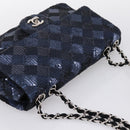 CHANEL Matelasse Double Flap Chain Bag Sequin Navy Silver CC Auth am12561SM-6