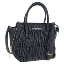 Miu Miu Matelasse Hand Bag Leather 2way Black Gold Auth am12563V-1