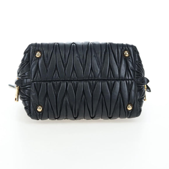 Miu Miu Matelasse Hand Bag Leather 2way Black Gold Auth am12563V