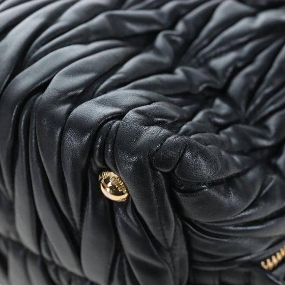Miu Miu Matelasse Hand Bag Leather 2way Black Gold Auth am12563V