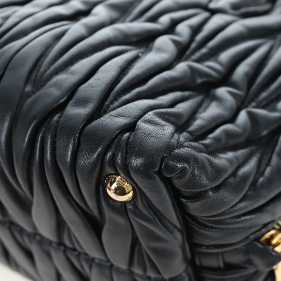 Miu Miu Matelasse Hand Bag Leather 2way Black Gold Auth am12563V