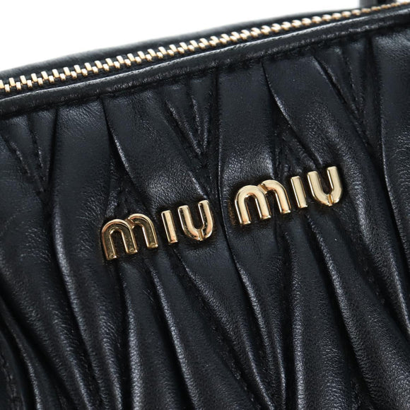 Miu Miu Matelasse Hand Bag Leather 2way Black Gold Auth am12563V
