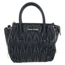 Miu Miu Matelasse Hand Bag Leather 2way Black Gold Auth am12563V-13
