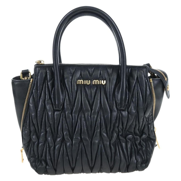 Miu Miu Matelasse Hand Bag Leather 2way Black Gold Auth am12563V