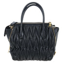 Miu Miu Matelasse Hand Bag Leather 2way Black Gold Auth am12563V-2