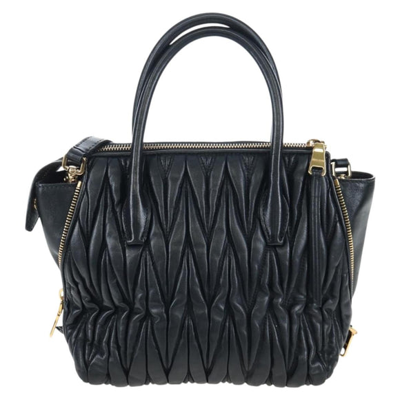 Miu Miu Matelasse Hand Bag Leather 2way Black Gold Auth am12563V