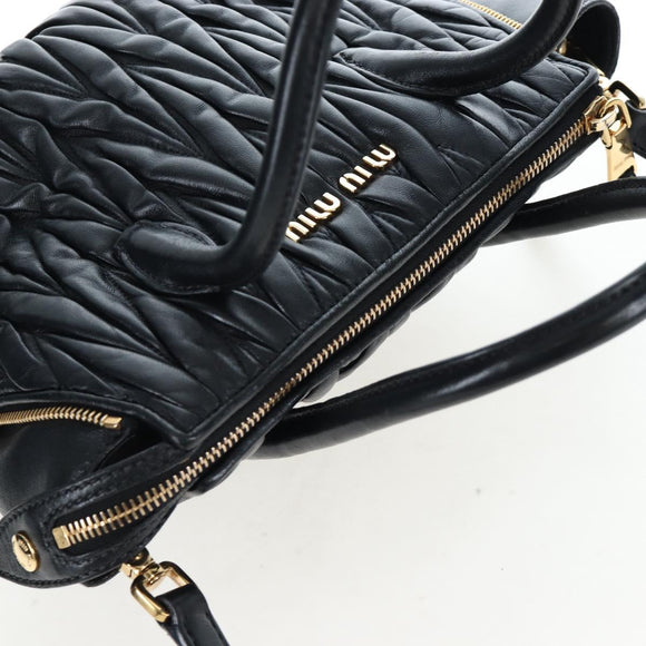 Miu Miu Matelasse Hand Bag Leather 2way Black Gold Auth am12563V