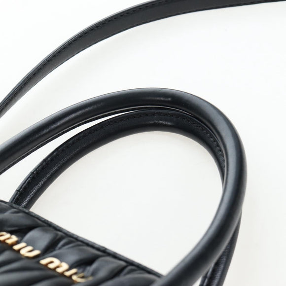 Miu Miu Matelasse Hand Bag Leather 2way Black Gold Auth am12563V