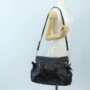 Miu Miu Side Ribbon Hand Bag Leather 2way Black Gold Auth am12564V-27