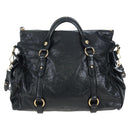 Miu Miu Side Ribbon Hand Bag Leather 2way Black Gold Auth am12564V-2