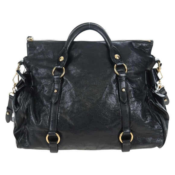 Miu Miu Side Ribbon Hand Bag Leather 2way Black Gold Auth am12564V