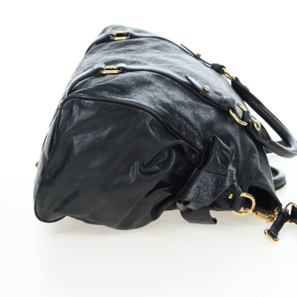 Miu Miu Side Ribbon Hand Bag Leather 2way Black Gold Auth am12564V