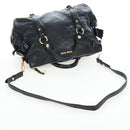 Miu Miu Side Ribbon Hand Bag Leather 2way Black Gold Auth am12564V-8