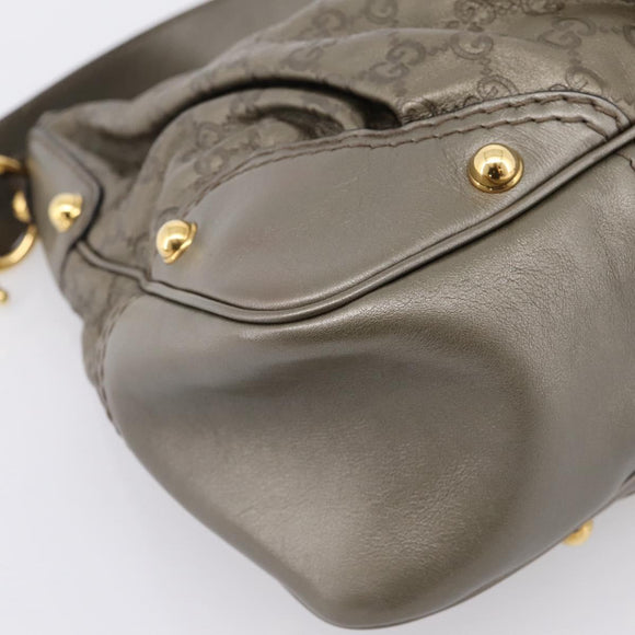 GUCCI GG Canvas Guccissima Shoulder Bag Leather Gray Gold 211966 Auth am12566V