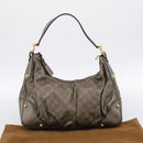 GUCCI GG Canvas Guccissima Shoulder Bag Leather Gray Gold 211966 Auth am12566V-12
