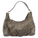GUCCI GG Canvas Guccissima Shoulder Bag Leather Gray Gold 211966 Auth am12566V-2