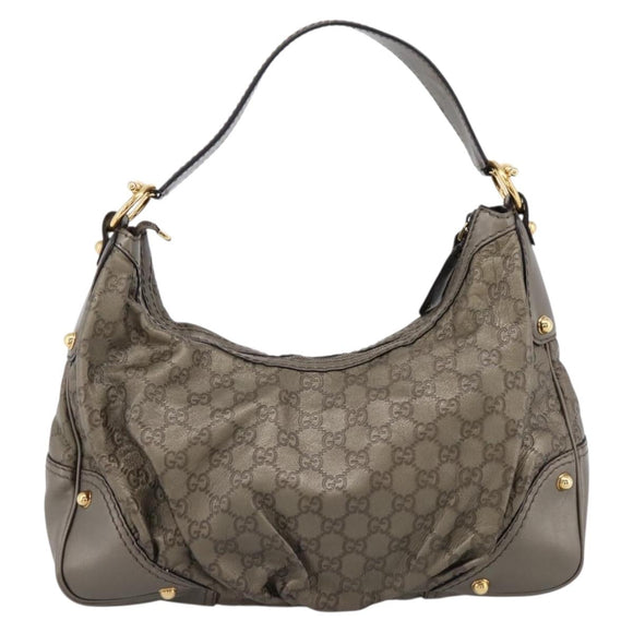 GUCCI GG Canvas Guccissima Shoulder Bag Leather Gray Gold 211966 Auth am12566V
