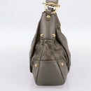 GUCCI GG Canvas Guccissima Shoulder Bag Leather Gray Gold 211966 Auth am12566V-3
