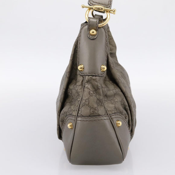 GUCCI GG Canvas Guccissima Shoulder Bag Leather Gray Gold 211966 Auth am12566V