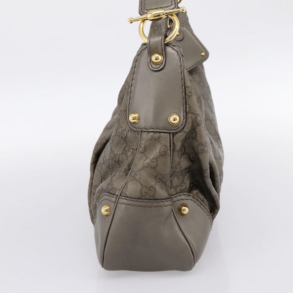 GUCCI GG Canvas Guccissima Shoulder Bag Leather Gray Gold 211966 Auth am12566V