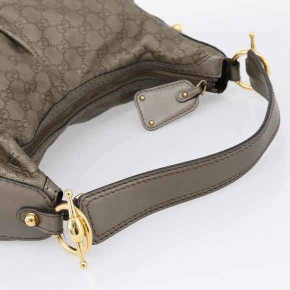 GUCCI GG Canvas Guccissima Shoulder Bag Leather Gray Gold 211966 Auth am12566V