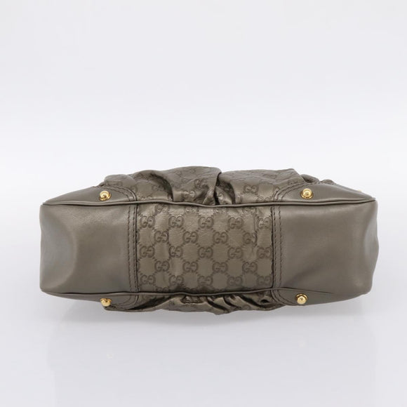 GUCCI GG Canvas Guccissima Shoulder Bag Leather Gray Gold 211966 Auth am12566V
