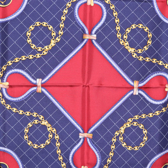 CARTIER Scarf Silk Navy Red Auth am12567M