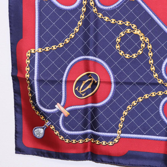 CARTIER Scarf Silk Navy Red Auth am12567M