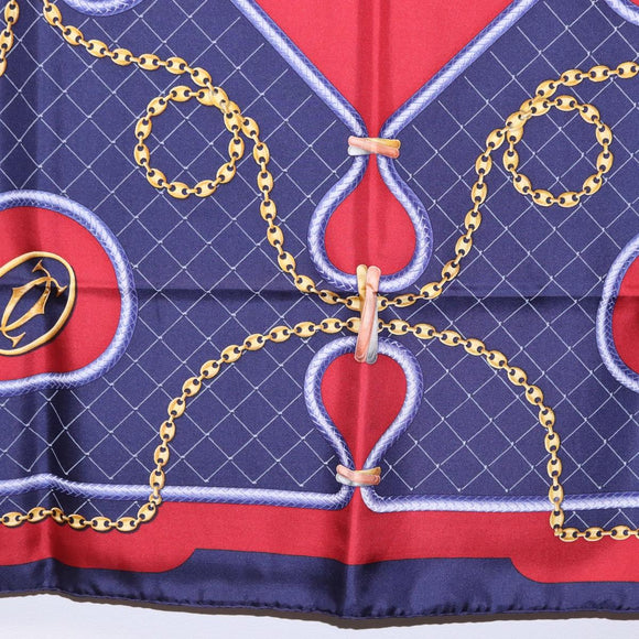 CARTIER Scarf Silk Navy Red Auth am12567M