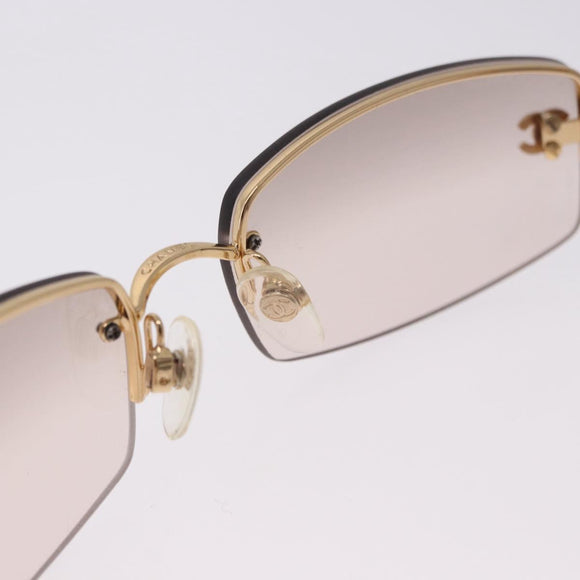 CHANEL CC Rimless Rhinestone Sunglasses metal Brown CC Auth am12569M
