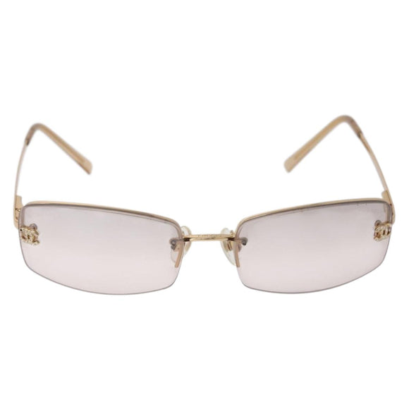 CHANEL CC Rimless Rhinestone Sunglasses metal Brown CC Auth am12569M