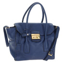 PRADA Ready lock Hand Bag Taurillon Clemence Leather 2way Blue Auth am12570V-1