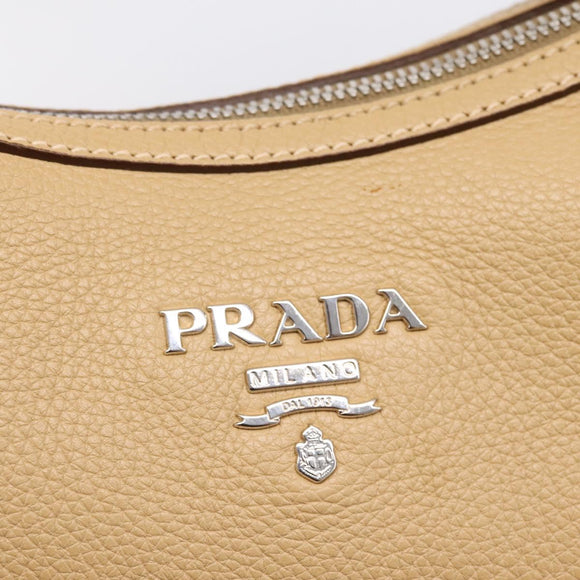 PRADA Shoulder Bag Leather Beige Silver BR3373 Auth am12571V