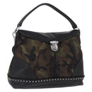 PRADA Shoulder Bag Nylon Leather Khaki Silver BR4549 Auth am12573V-1