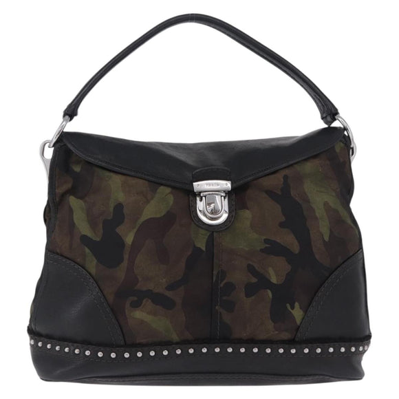 PRADA Shoulder Bag Nylon Leather Khaki Silver BR4549 Auth am12573V