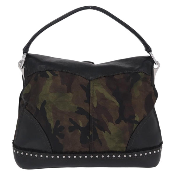 PRADA Shoulder Bag Nylon Leather Khaki Silver BR4549 Auth am12573V