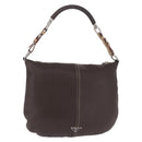 PRADA Shoulder Bag Leather Brown Silver Auth am12574V-1