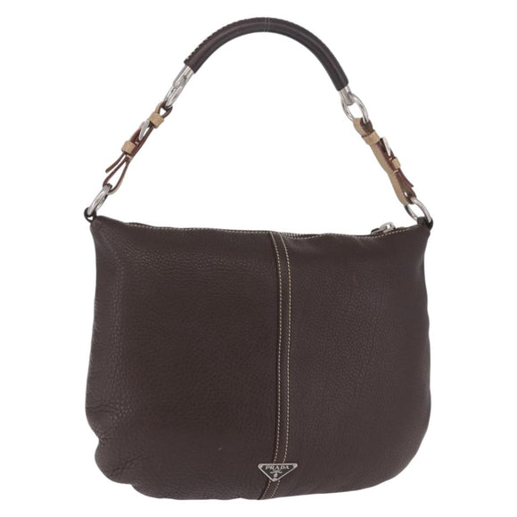 PRADA Shoulder Bag Leather Brown Silver Auth am12574V